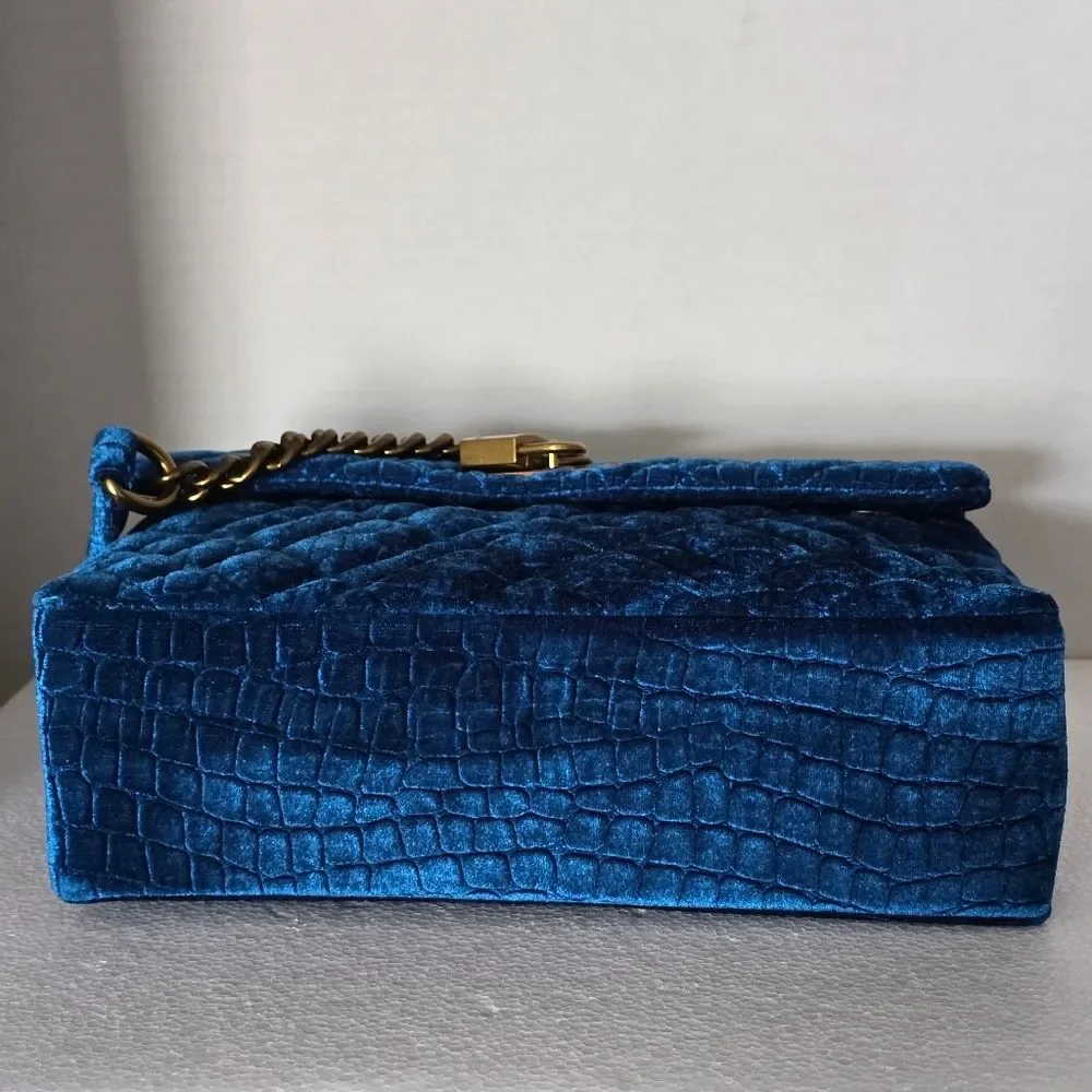 Kurt Geiger London Teal Velvet Large Brixton Convertable Lock Bag